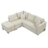 L-Shaped Sectional Pull Out Sofa Bed Sleeper Sofa With Two USB Ports, Two Power Sockets And A Movable Storage Ottoman - Beige - Image 12