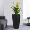 Faux Rattan Tall Planters Set With Water Level Monitor And Auto Watering, Polypropylene - Black / Gray - Image 2