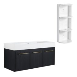 Modern Style 48" Wall Mounted Bathroom Vanity With Thick Edged Resin Basin And Storage Rack Plywood - Black Chestnut