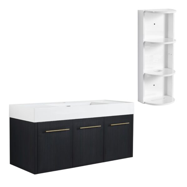Modern Style 48" Wall Mounted Bathroom Vanity With Thick Edged Resin Basin And Storage Rack Plywood - Black Chestnut
