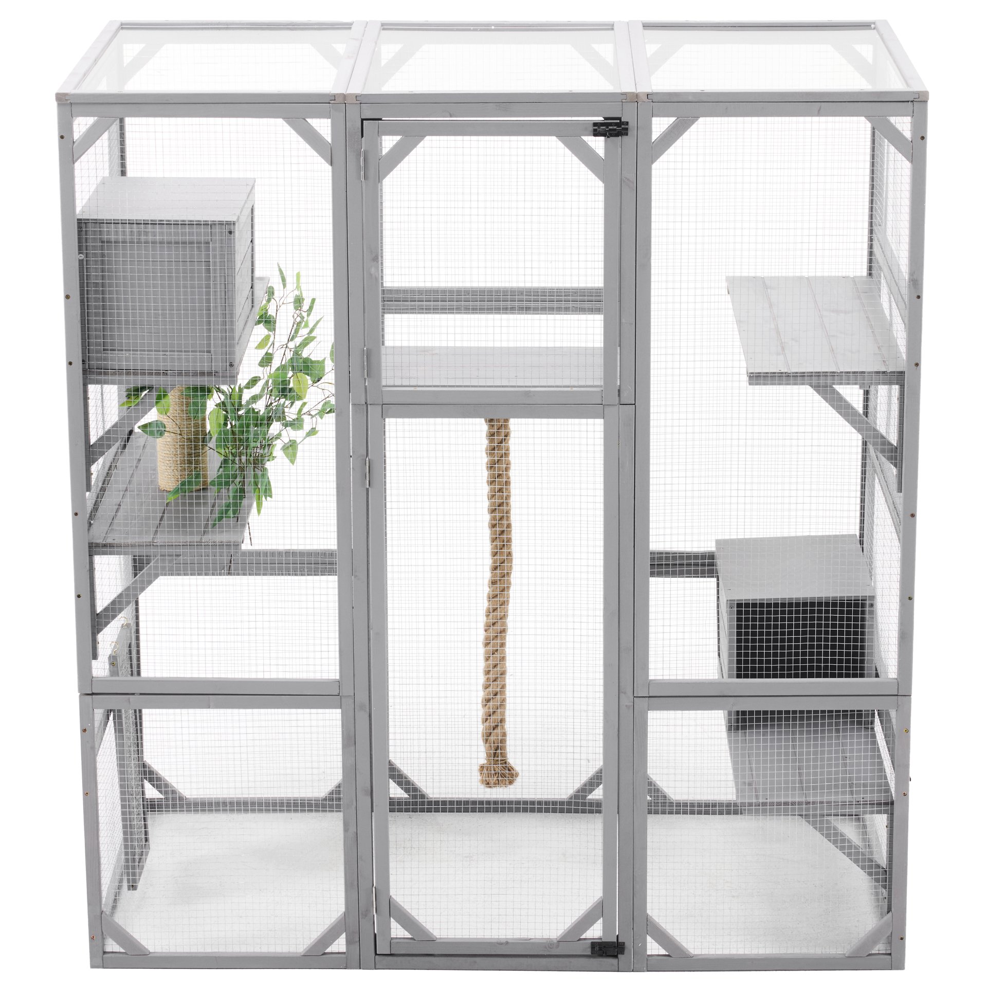Outdoor Cat House, Diy Cat Enclosure Catio With Double Enter Doors - Light Gray - Image 8