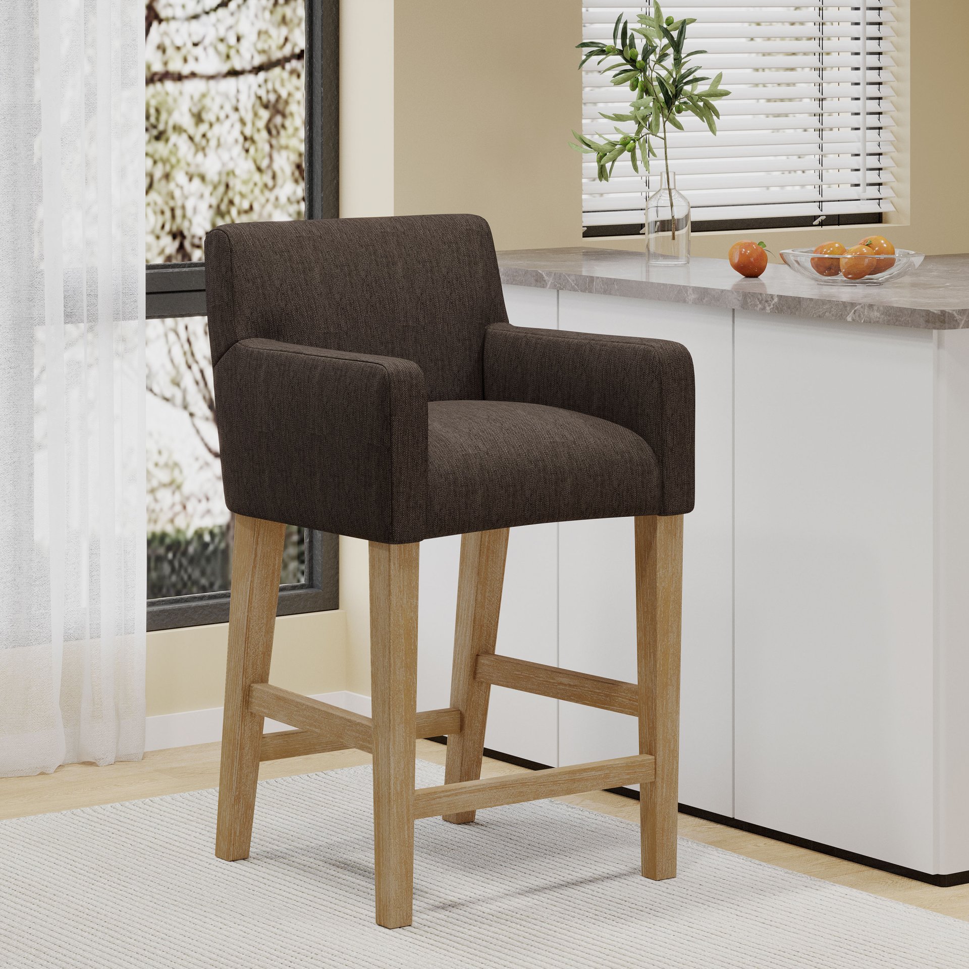Charmed Upholstered Counter Stool With H Frame Base And Round Arms - Brown - Image 2