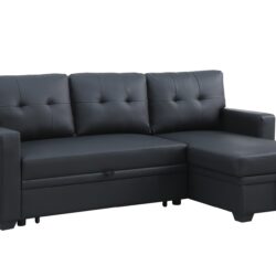 Upholstered Pull Out Sectional Sofa With Chaise - Black