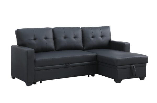 Upholstered Pull Out Sectional Sofa With Chaise - Black