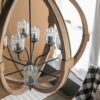 9 Light Globe Chandelier, Wood Chandelier Hanging Light Fixture With Adjustable Chain For Kitchen, Bulb Not Included - Brown - Image 10