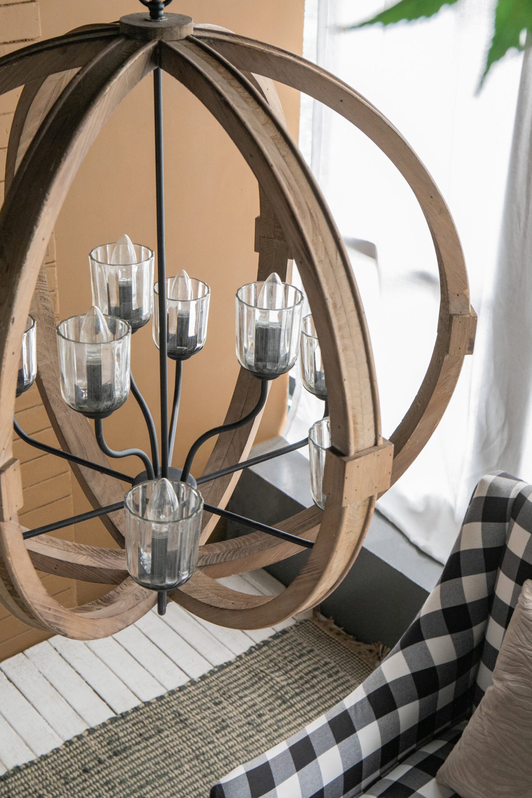 9 Light Globe Chandelier, Wood Chandelier Hanging Light Fixture With Adjustable Chain For Kitchen, Bulb Not Included - Brown - Image 10