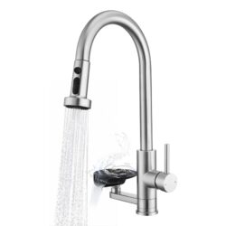 3 In 1 Kitchen Faucet With Press Type Glass Rinser, High Arc Pull Down Sprayer, 3 Function Spray Mode - Brushed Nickel