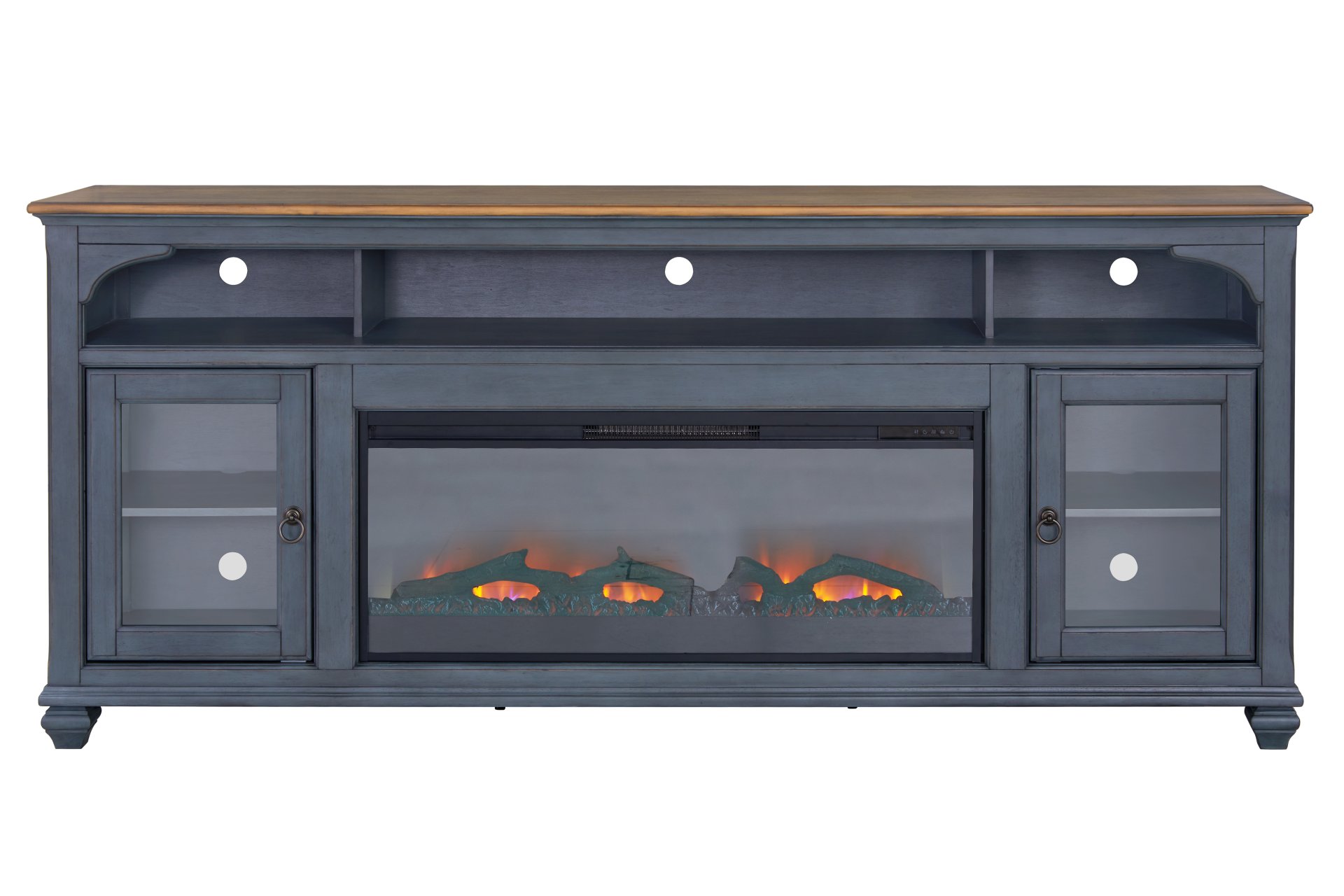 Americana - 86 In Fireplace TV Stand For TVs Up To 95" - Blue - Image 3
