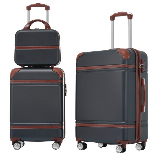 Hardshell Luggage Sets 3 Pieces 20" / 24" Luggages And Cosmetic Case Spinner Suitcase With Tsa Lock Lightweight - Black