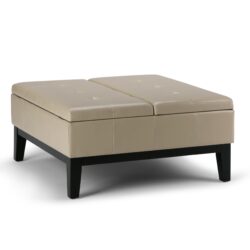 Dover - Square Coffee Table Storage Ottoman - Satin Cream