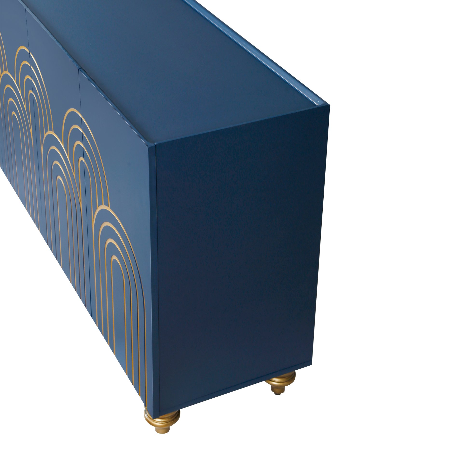 Modern Fluted Sideboard Buffet With Adjustable Shelves, Curve Element With Strict Lines - Navy Blue - Image 7