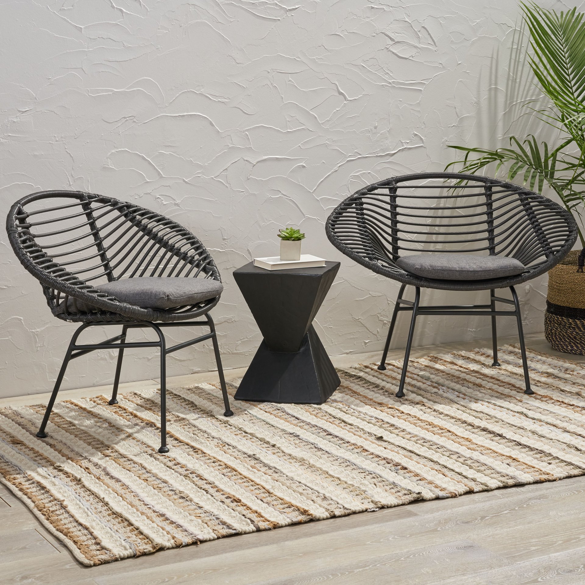 Cordella - Outdoor Woven Wicker Chairs With Cushions, (Set of 2) - Gray - Image 4