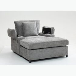 Modern Oversized Chair & Ottoman, Chenille Fabric Sofa Bed, Accent Chair Comfy Sofa With Cupholders And USB Charging Ports Chair For Living Room, Bedroom, Apartment - Gray
