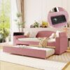 Twin Size Upholstered Daybed With Storage Armrests, Trundle And Latest Integrated Bluetooth Audio System - Pink - Image 17