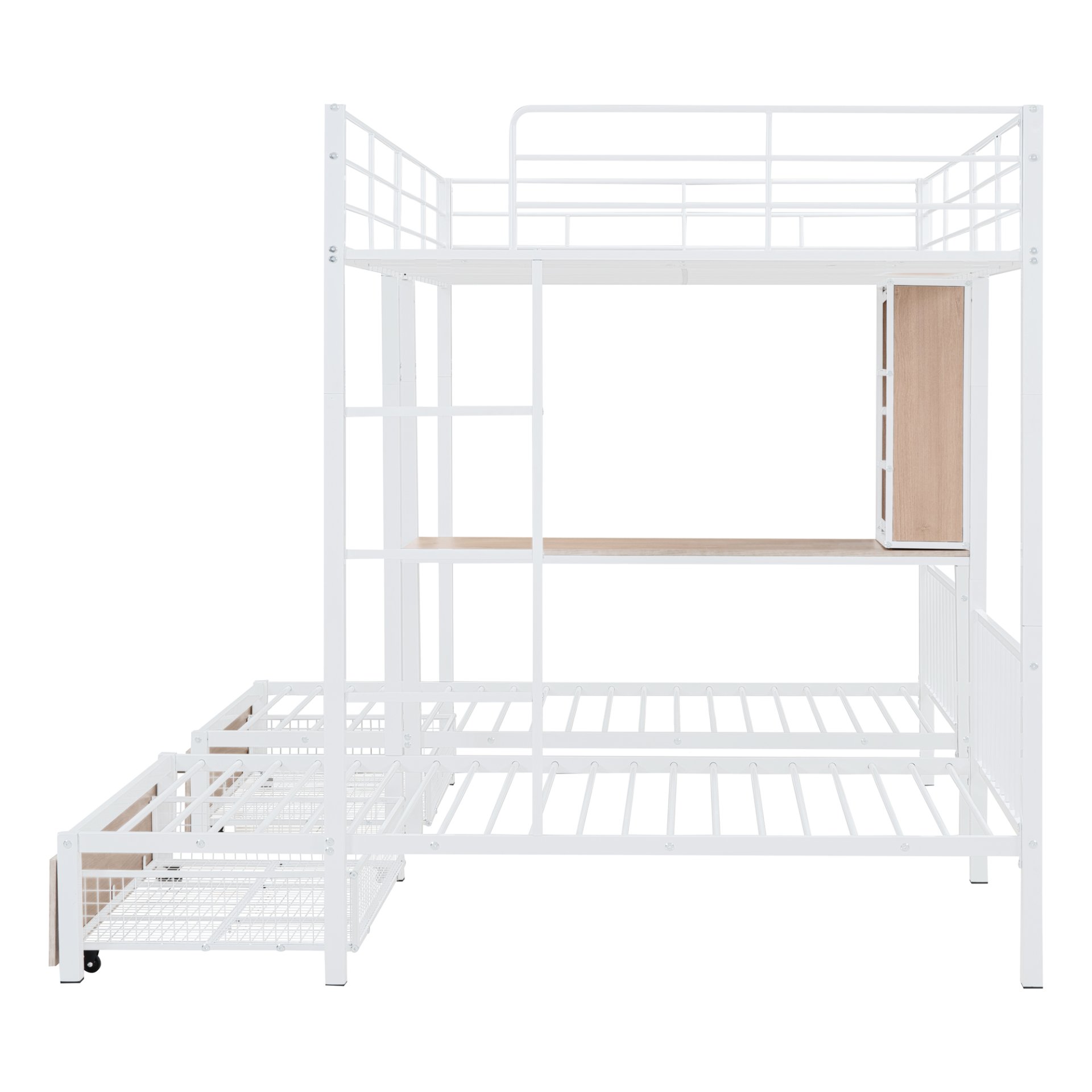 Full Over Twin & Twin Triple Bunk Bed With Drawers, Multi-Functional Frame With Desks And Shelves In The Middle - White - Image 11
