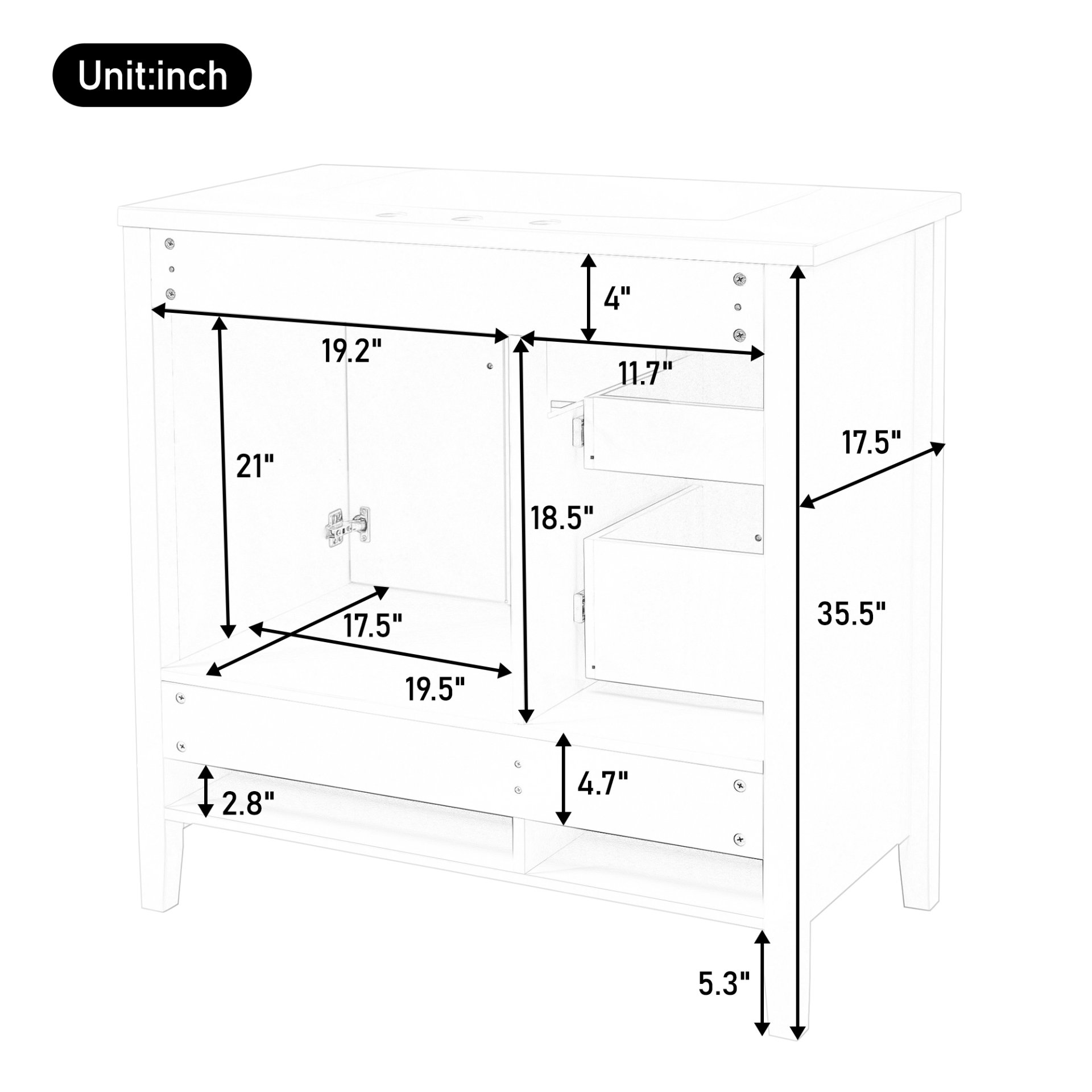 Bathroom Vanity With Sink, Soft Closing Doors & Drawers, Metal Handles - Black - Image 10
