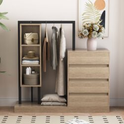 Wardrobe With 4 Drawers And 3 Shelves - Natural