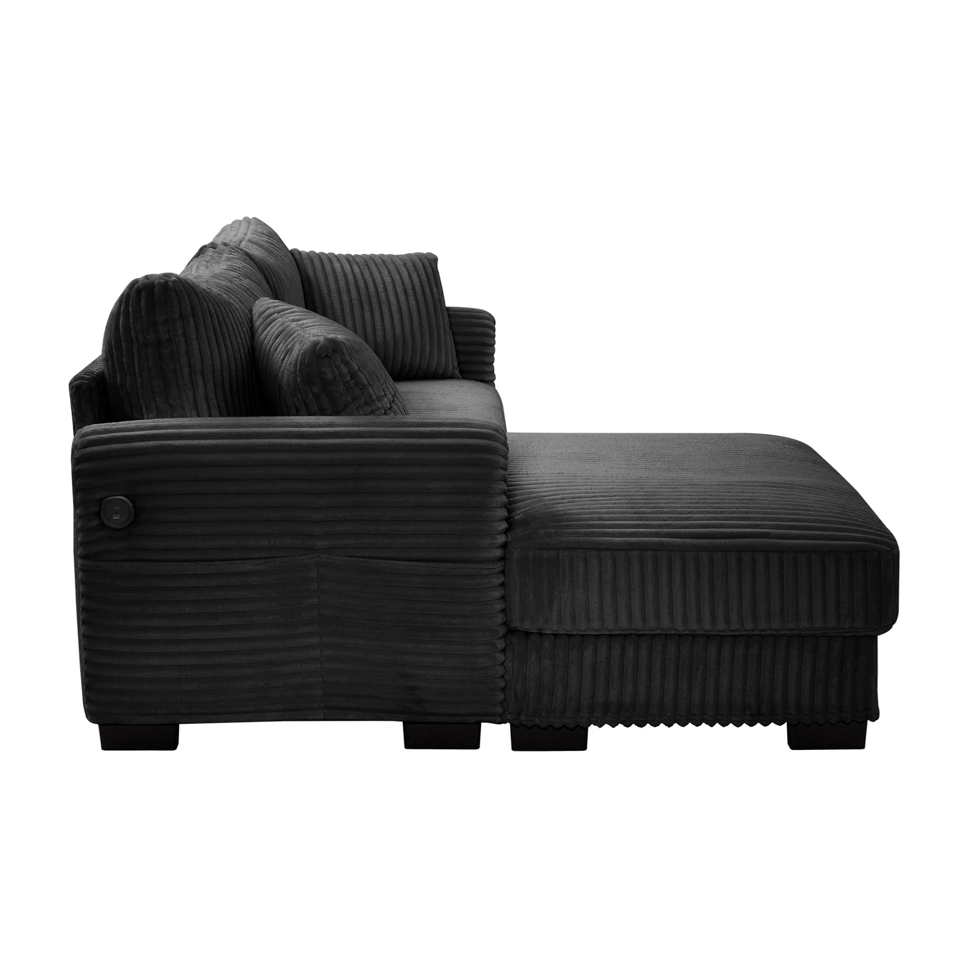 2 Seater L Shaped Chaise Sofa With Reversible Cushion Corduroy Fabric, USB - C Charging Port, Storage Pocket, Convertible Left / Right Design For Living Room - Gray - Image 14