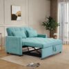 Velvet Two Seater Pull Out Sofa Bed, Adjustable Backrest With Three USB Ports, Two Side Pockets, 3 In 1 Convertible Sleeper Sofa Bed, Modern Love Seat Lounge Sofa For Living Room - Light Blue - Image 5
