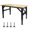 Metal Adjustable Worktable With Socket And Wooden Top - Black - Image 4