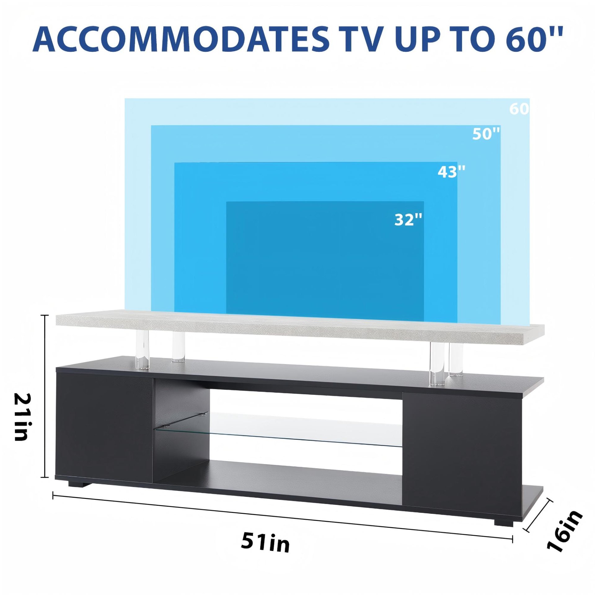 TV Stand For 60" TV LED Gaming Entertainment Center Media Storage Console Table With Large Side Cabinet For Living Room Black - Gray - Image 3