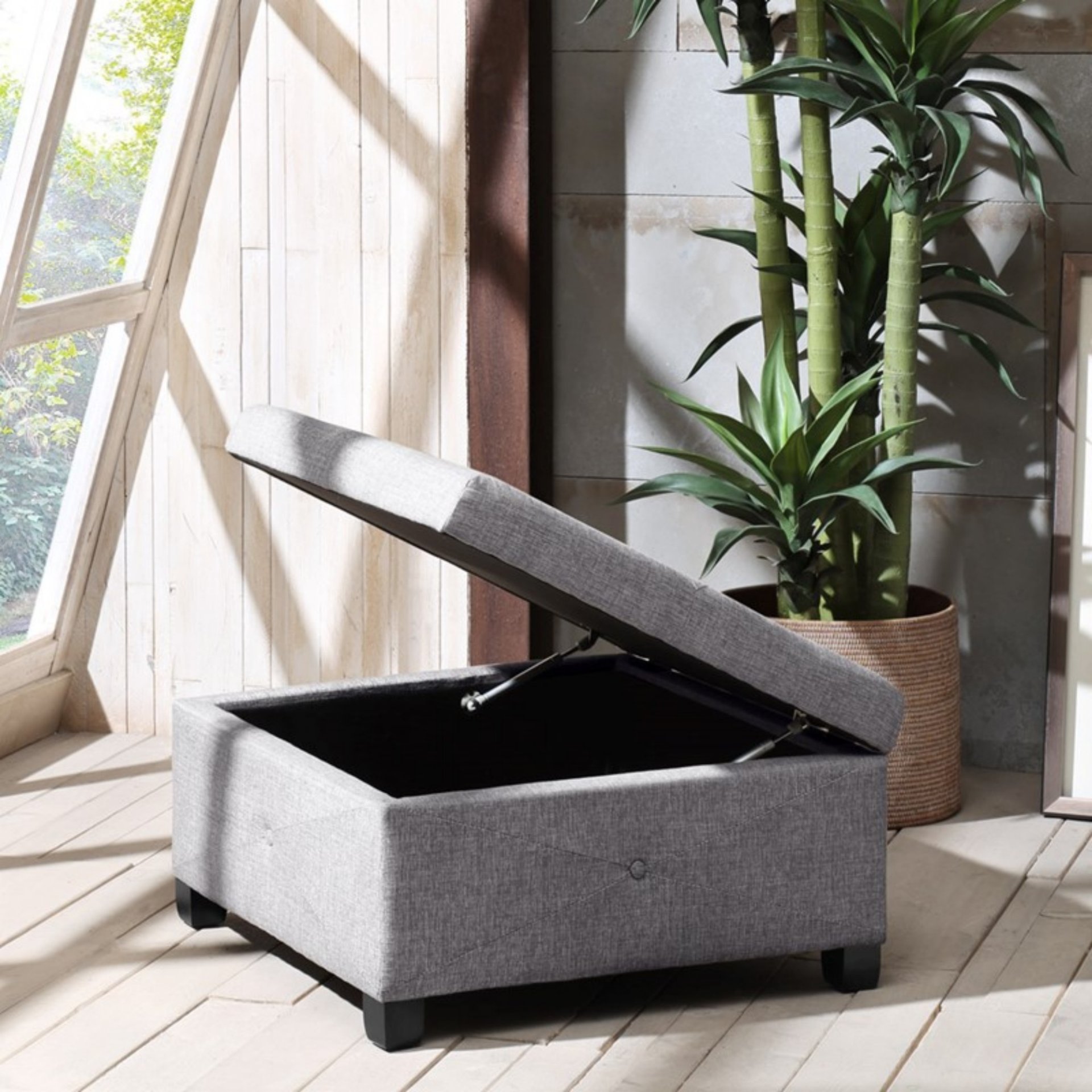Aspen - Ottoman Soft Close Storage Charcoal Upholstered - Charcoal - Image 5