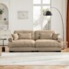 Modern Velvet 2 Seater Sofa & Bolstered Armrests And Pillows - Camel - Image 4