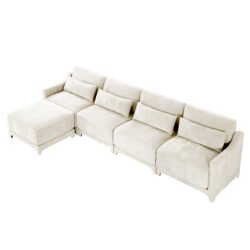 Elegant Four Seater Sofa With Movable Ottoman Ergonomic Design - White