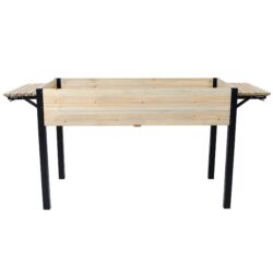 Raised Garden Bed With Metal Legs And Folding Storage Shelf For Outdoor Patio Deck Balcony - Black / Natural