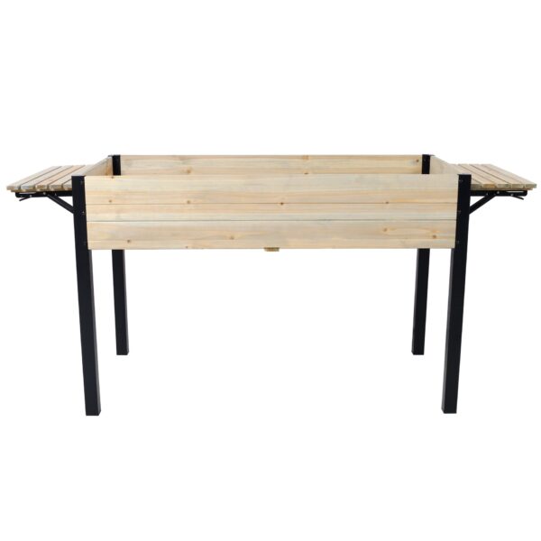 Raised Garden Bed With Metal Legs And Folding Storage Shelf For Outdoor Patio Deck Balcony - Black / Natural