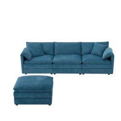 Modular Sectional With Deep And Wide Seat, L Shaped Cloud Couch Set With Double Cushions 4 Seat Sofa With Movable Ottoman Oversized - Blue