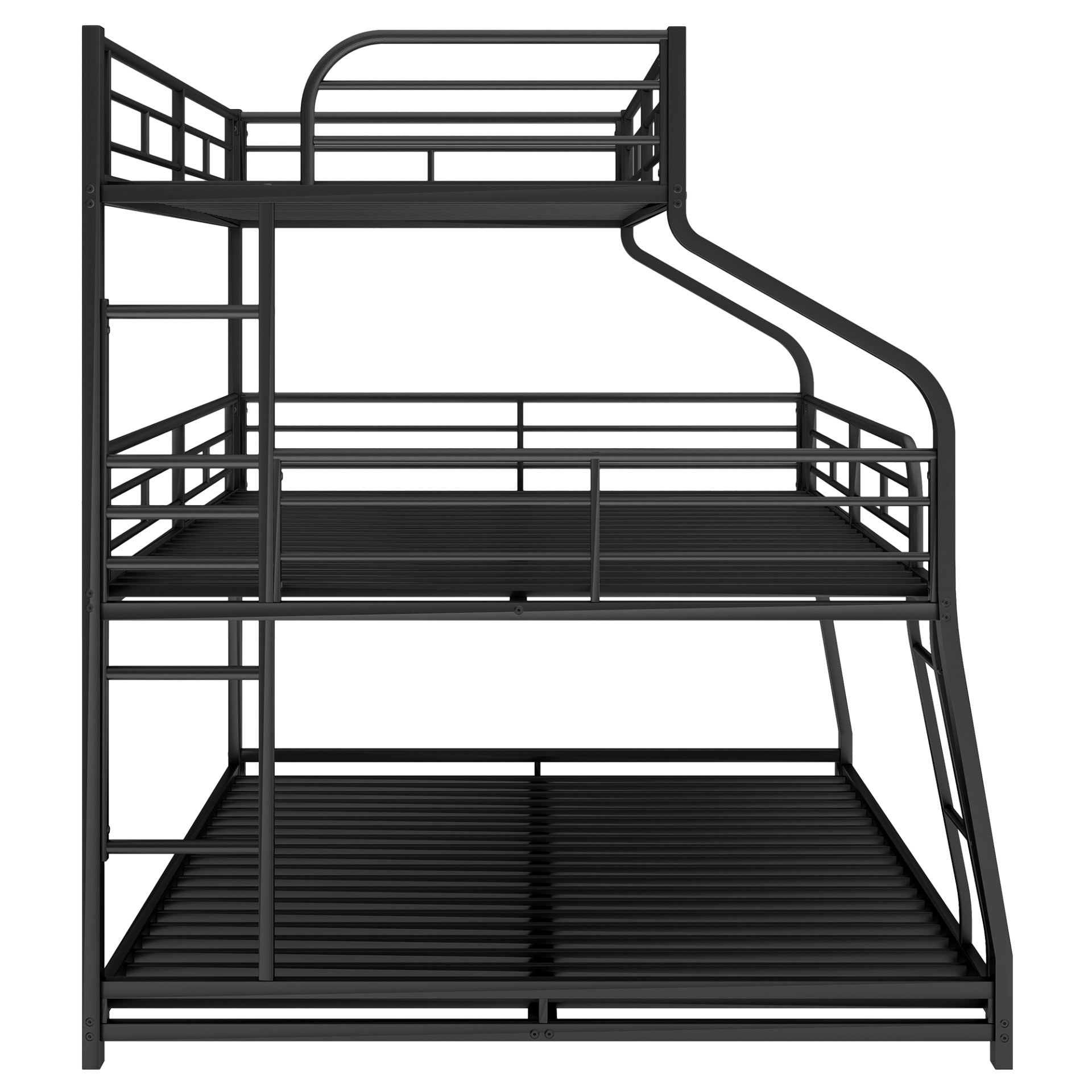Twin Long / Full Long / Queen Triple Bunk Bed With Long And Short Ladder And Full-Length Guardrails - Black - Image 7