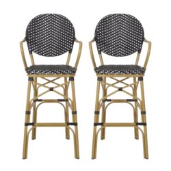 Outdoor Wicker And Aluminum French Barstools (Set of 2) - Black