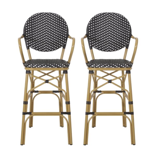 Outdoor Wicker And Aluminum French Barstools (Set of 2) - Black