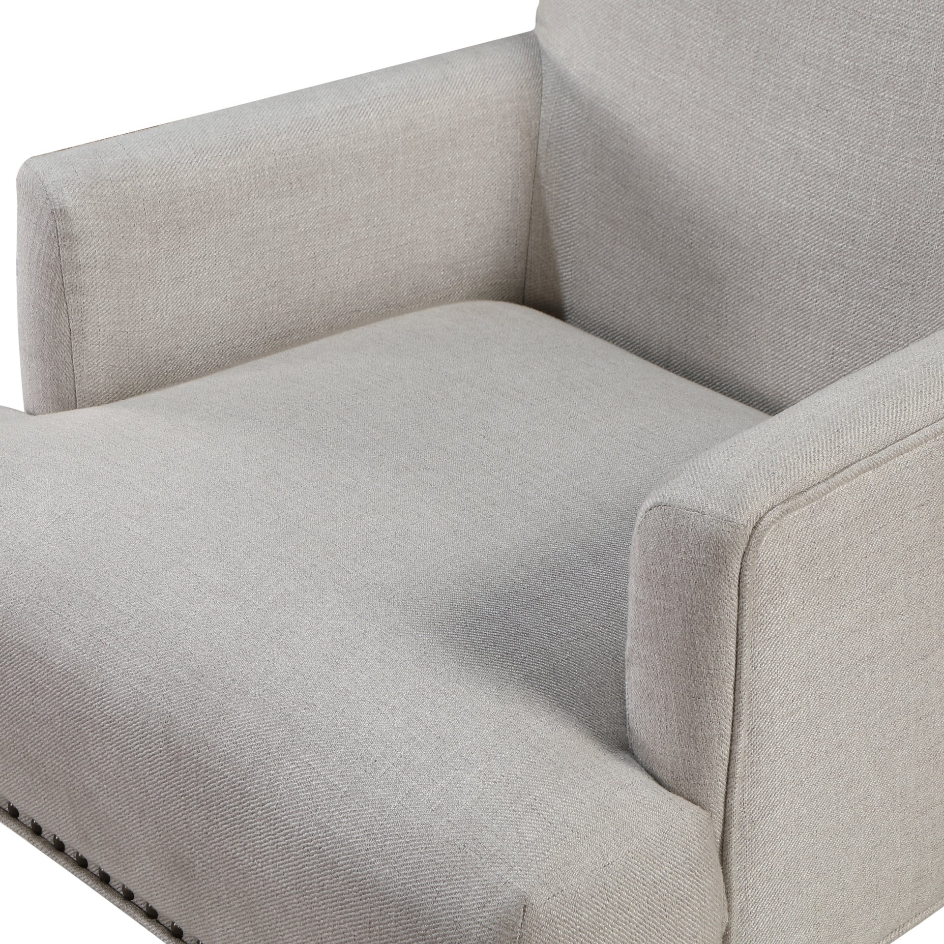 Alice - Upholstered Arm Chair With Pecan Legs And Antique Brass Nailheads - Beige - Image 7