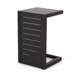 Aluminum Outdoor Side Table, C Shaped End Table, Outside Small Table For Patio - Black