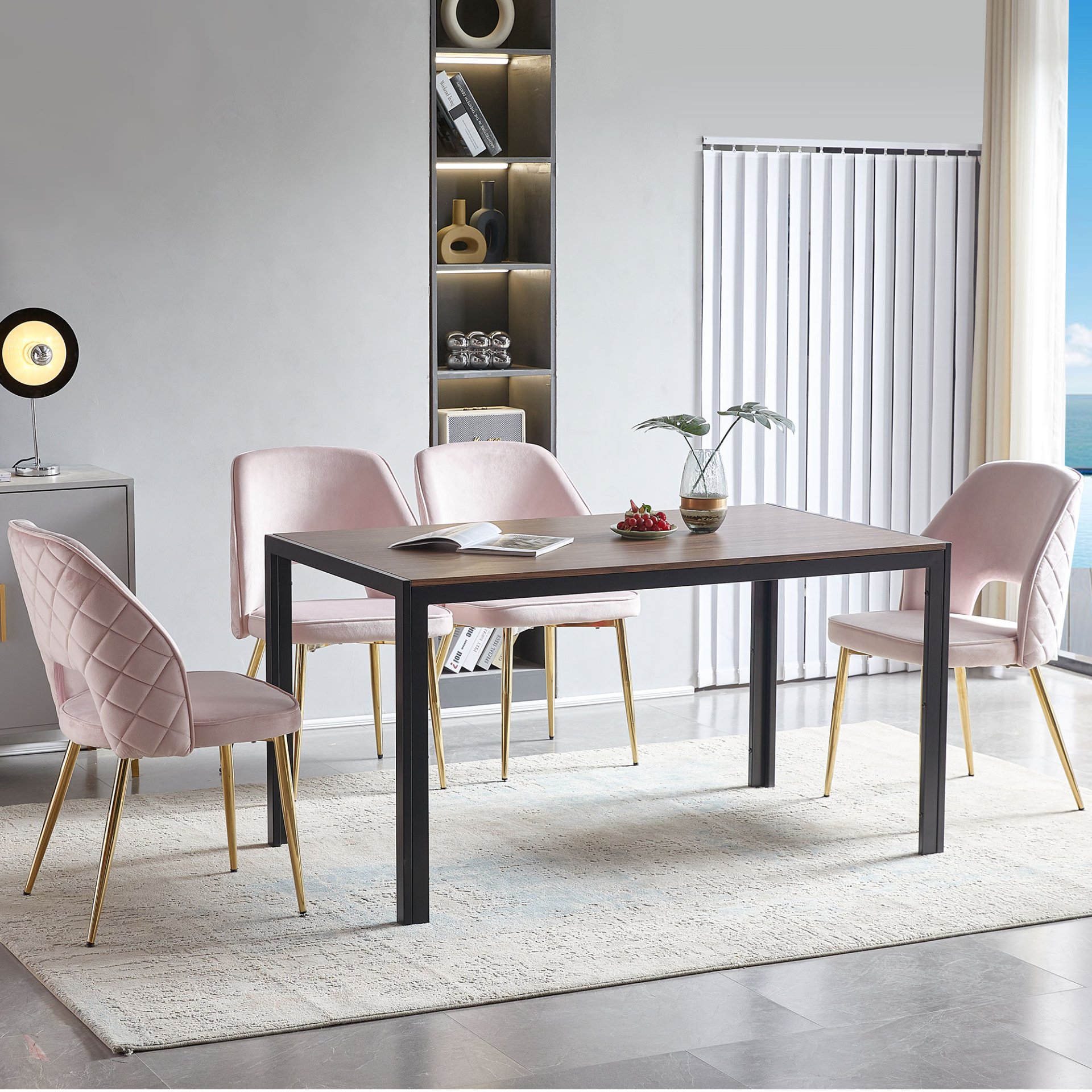 Velvet Dining Chairs With Metal Legs And Hollow Back Upholstered Dining Chairs (Set of 4) - Pink - Image 2
