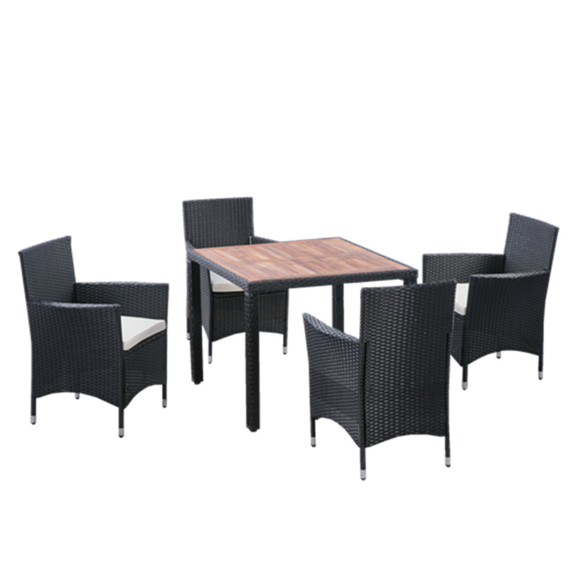 5 Piece Outdoor Patio Wicker Dining Set Patio Wicker Furniture Dining Set With Top - Black / Creme - Image 12