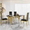 Oval Dining Table With Glass Top Stainless Steel Base, For 6 Seats - Black / Gold - Image 4