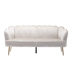 Modern Glam 3 Seater Sofa With Velvet Texture And Iron Legs - Beige