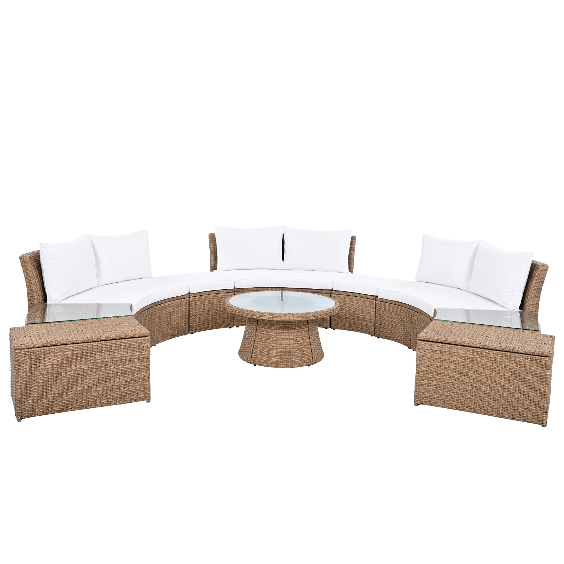 10 Piece Outdoor Sectional Half Round Patio Rattan Sofa Set, Wicker Conversation Furniture Set For Free Combination - White - Image 16