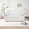 Modern Velvet Loveseat Futon Sofa Couch With Pullout Bed, Adjustable Reclining Backrest - Beige - Image 8