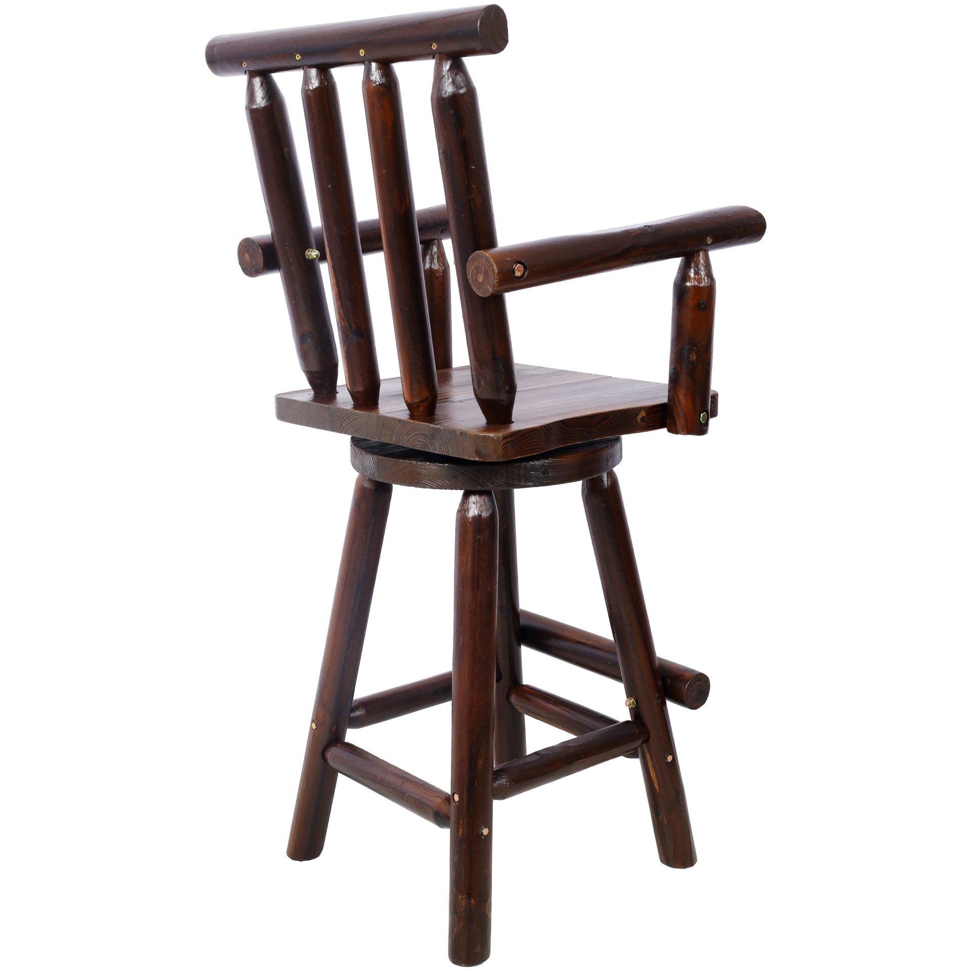 Rustic Bar Stool Fir Wood Construction, Chair With Footrest, Wide Armrest, Rustic Kitchen Stool, Tall Bistro Chair For Dining Room, Restaurant, Pub, 4 Foot - Brown - Image 11