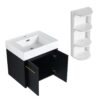 Modern Wall Mounted Bathroom Vanity With Resin Sink And Storage Rack Plywood - Black Chestnut - Image 14