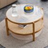 Modern Style Circular Double Layer Tea Table With Rattan Weave - Natural Wood - Image 4