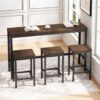 Modern Design Long Dining Table Set With 3 Stools - Dark Brown - Image 6