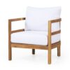 Outdoor Acacia Wood Patio Club Chair, Wood Patio Furniture, Waterproof Thick Cushion Deep Seating For Porch, Weight Capacity 400Lbs - Light Teak / White - Image 7