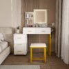 Elegant Makeup Vanity With Led Lights & Power Outlet - White - Image 2