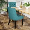 Dining Chair (Set of 2) With Upholstered Diamond Tufting And Espresso Birch Legs - Teal - Image 5
