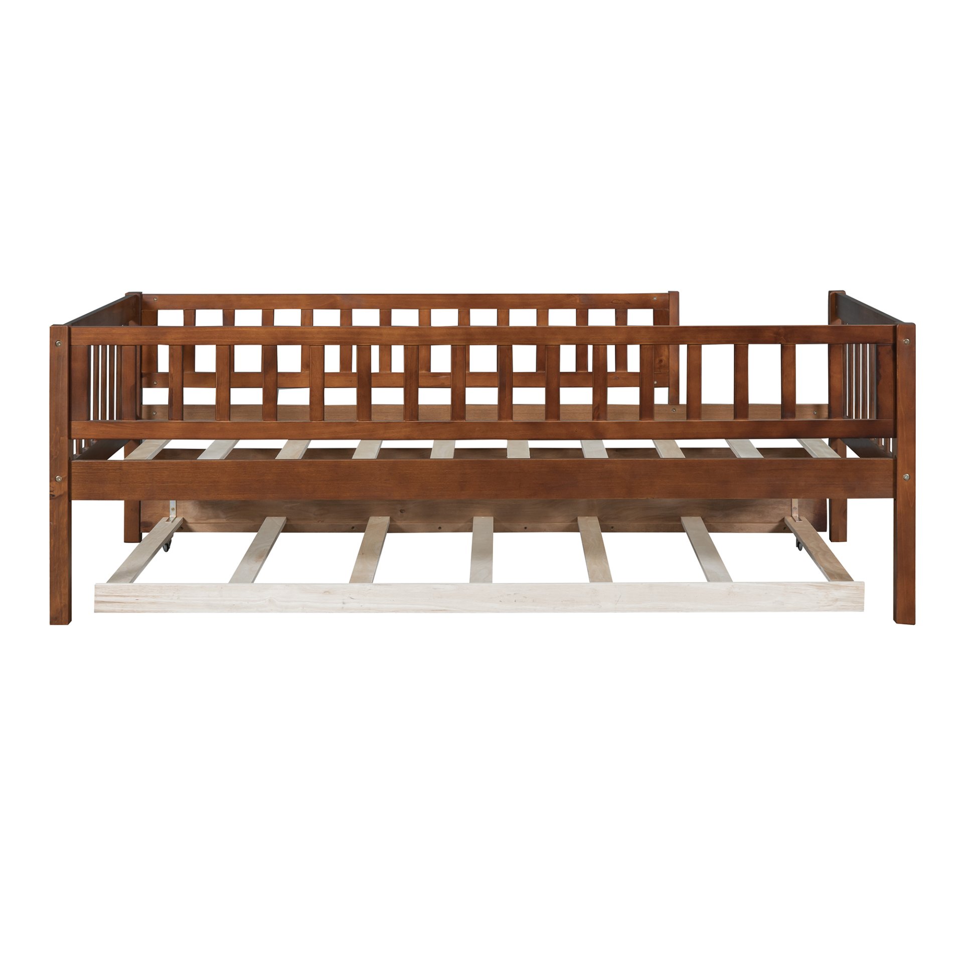Twin Size Daybed With Trundle And Fence Guardrails - Walnut - Image 6